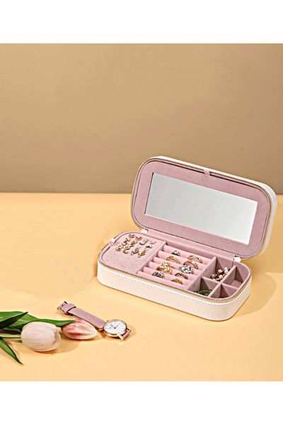 gaman 4-Section Luxury Travel Jewelry Box - Jewelry Jewellery Organizer - Portable Jewelry Organizer with Mirror