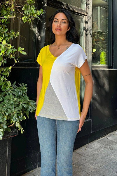 Genel Markalar Beyaz Sarı Penye Basic Bluz