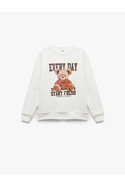 Koton Üç İplik Ayıcık Baskılı Uzun Kollu Bisiklet Yaka Sweatshirt