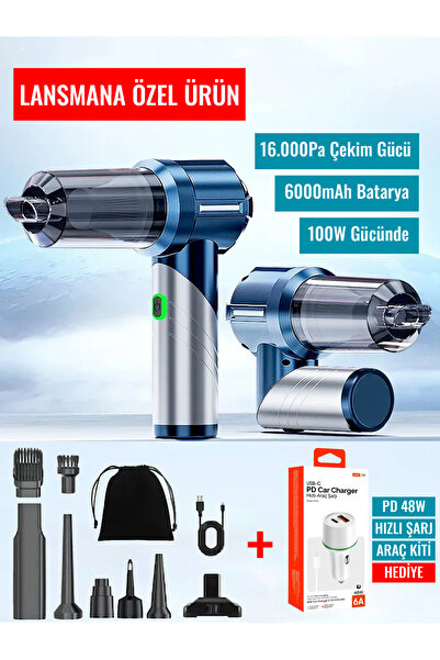The Wlue 16.000pA Güçlü Vakumlu 8in1 Araç İçi Katlanabilir Üflemeli Süpürge 1...
