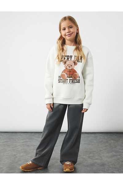 Koton Three Thread Teddy Bear Printed Long Sleeve Crew Neck Sweatshirt