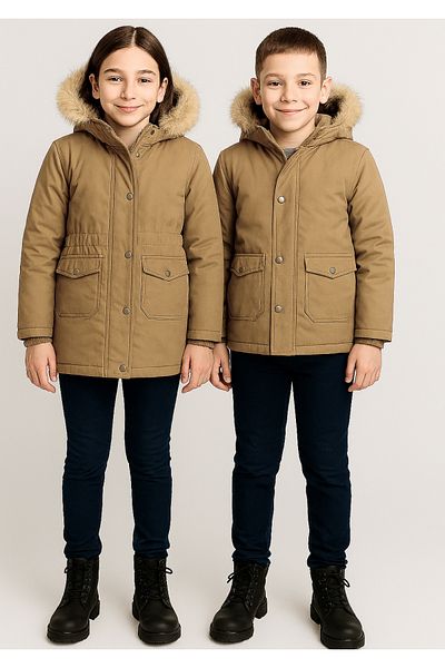PIQUE Children's Coat Elastic Waist Lining Fur Hooded Long Children's Coat