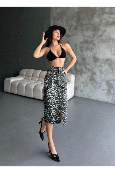 Linarose Leopard Slit Skirt