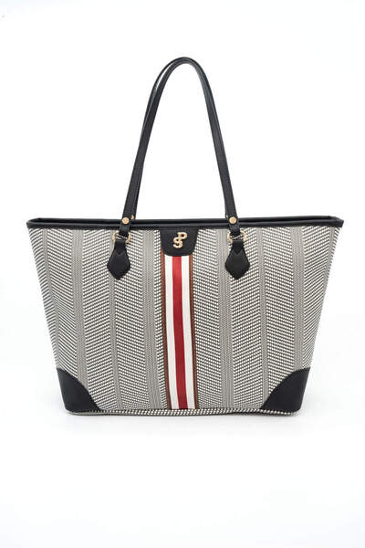 Silver Polo Черно и бяло - Черна SP1169 Дамска чанта за пазаруване през рамо