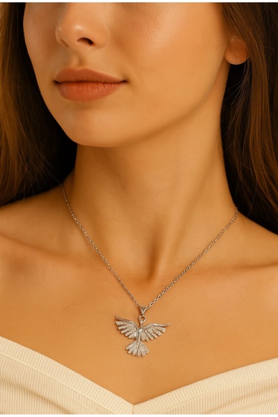stainless steell Silver Color Sf Chain Zircon Stone Phoenix Bird Steel Necklace