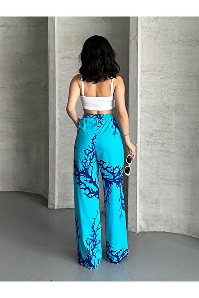 FERZOLAİO Ethnic Turquoise Navy Blue Trousers