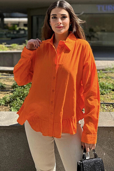 STİLVİA Women's Orange Skirt with Ruffle and Slit Detail, Sweat-Free Comforta...