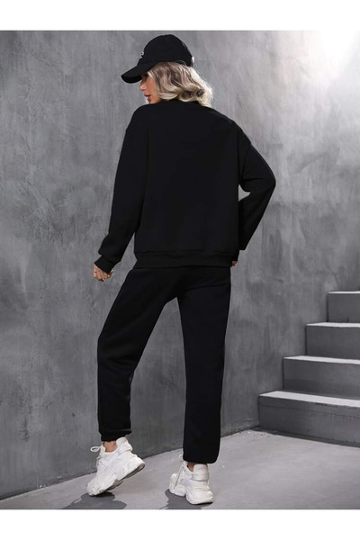 aynewmoda Women's crew neck simple letter print 3-string tracksuit Oversized d