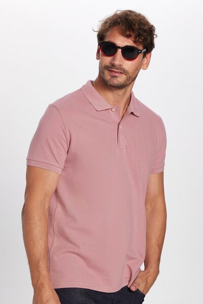 Tudors Men's Slim Fit Slim Fit Cotton Soft Textured Cool Holding Fabric Plain Pique Lilac Polo Collar T-Shirt
