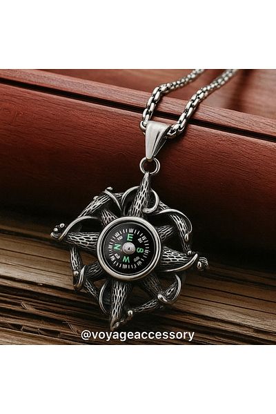 voyageaccessory Gift for Lover Sailor Style Direction Indicator Stainless Steel Men Women Compass Necklace