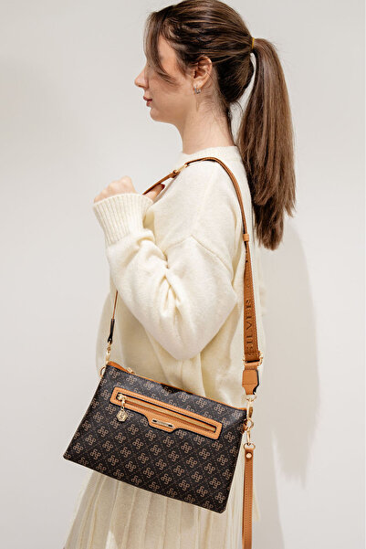 Silver Polo Kahve Sarı - A.taba Nv1129 Kadın Çapraz Çanta