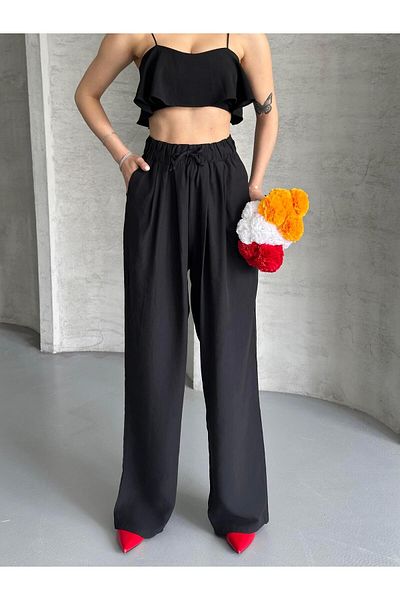 FERZOLAİO Black Fresh Trousers with Elastic Waist