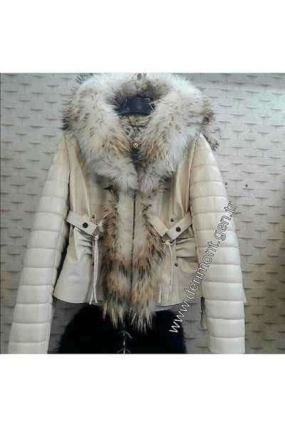 DeriWork Genuine Leather Cream Fur Women's Jacket