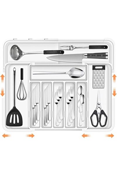 NECOMI Larger Cutlery Drawer Organiser with 9 Compartments, 3-sided Expandabl...