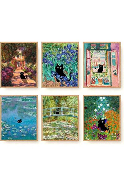 Emoda home Trove مجموعة من 6 مطبوعات فنية جدارية مضحكة لقطة سوداء، ملصقات لمح...