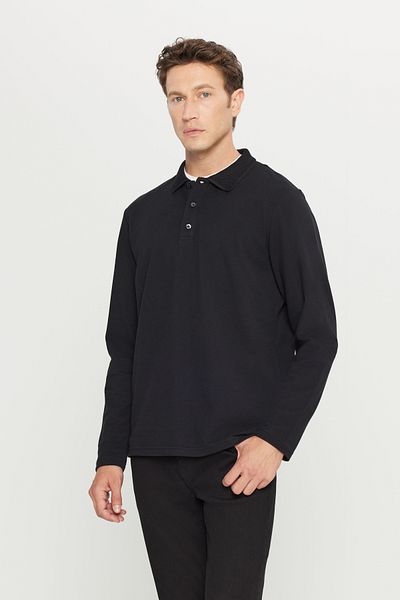 AC&Co / Altınyıldız Classics Men's Black 100% Cotton Standard Fit Regular Fit Polo Neck Sweatshirt