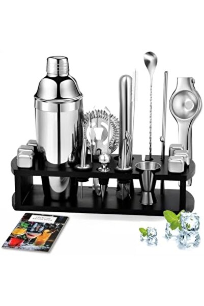 NECOMI Cocktail Shaker Set with Stand, 23-Piece Bar Tool Set with Cocktail Recipes Booklet, Stainles