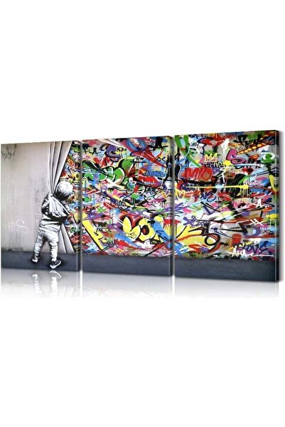 Emoda home Trove 3 قطع من فن الحائط لبانكسي خلف الستار، ديكور قماشي ملون (16 ...