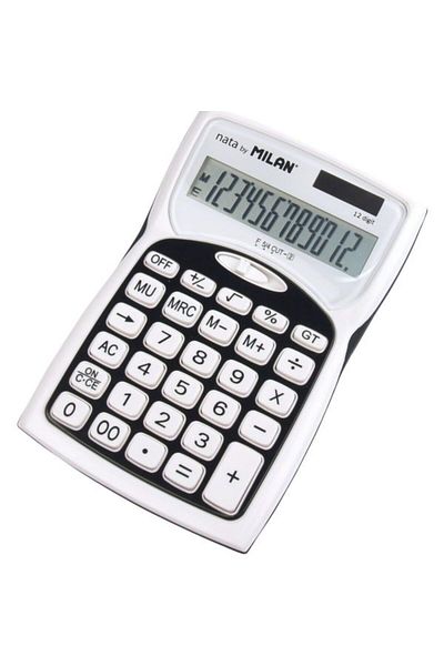 Milan Pocket Calculator, Color Black, Metal Cover, 12 Digits, Dimensions 152×100×37 mm, Dual Power
