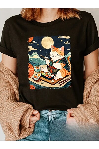 CLASİVA Cat and Modern Women's Design Custom Printed Unisex Oversize Crew Nec...