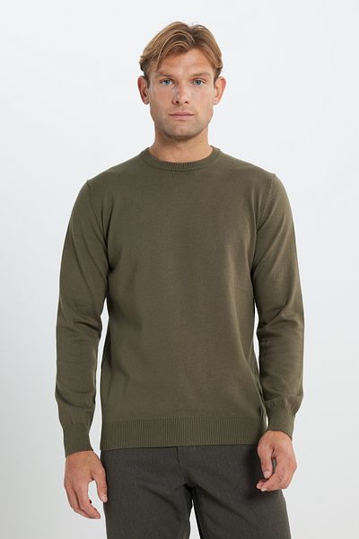 ALTINYILDIZ CLASSICS Men's Khaki Cotton Standard Fit Regular Cut Crew Neck Knitwear Sweater
