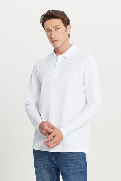 AC&Co / Altınyıldız Classics Men's White 100% Cotton Standard Fit Regular Fit Polo Neck Sweatshirt