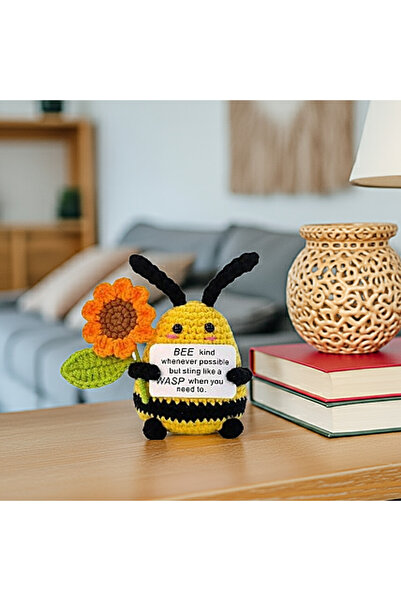 OEM Knitted mascot, Positive Bee pattern, motivational message