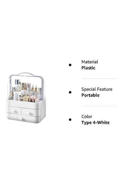 TERRION Makeup Organizer with Lid – Cosmetic & Skincare Storage Box for Bathroom, Vanity, Desk, Travel White