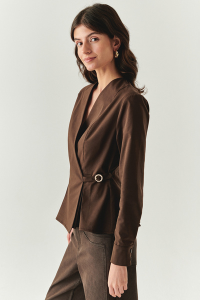 Exquise Double Breasted Collar Long Sleeve Slim Fit Shirt