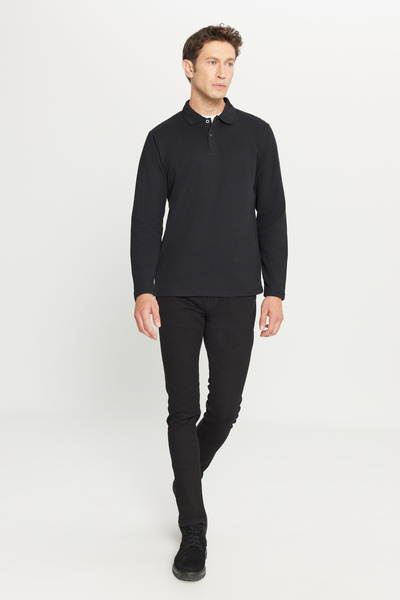 AC&Co / Altınyıldız Classics Men's Black Cotton Standard Fit Regular Fit Polo Neck Sweatshirt