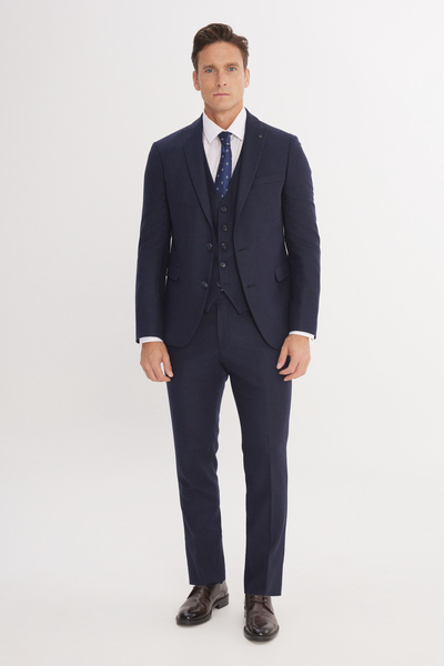 ALTINYILDIZ CLASSICS Men's Navy Blue Slim Fit Slim Fit Swallow Collar Patterned Vest Suit