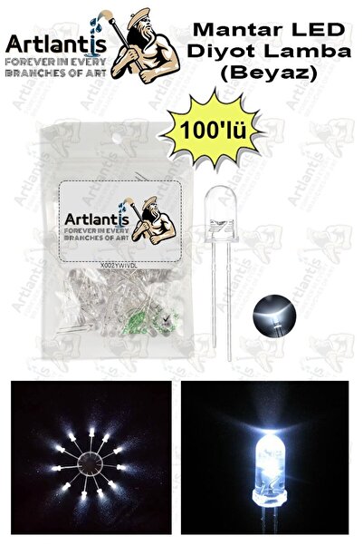 Artlantis Beyaz Mantar Led Diyot Lamba 100 lü 1 Paket Beyaz 4.8 mm Mini Manta...