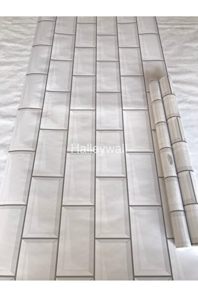 halleywall Açık gri fayans desenli dolap tezgah arası yapışkanlı folyo