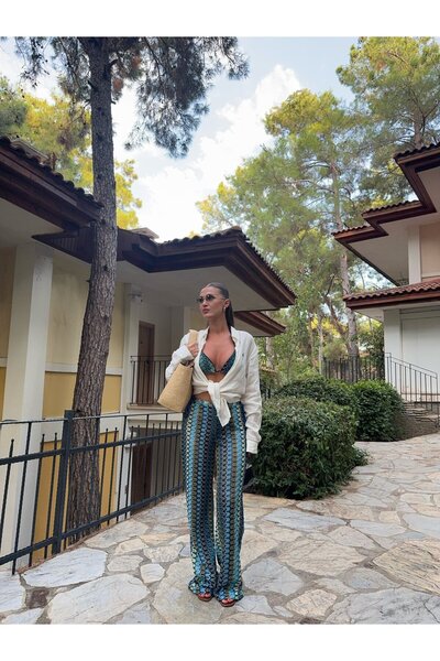 BB Bensu Buyruk Pants Bustier Blue Suit