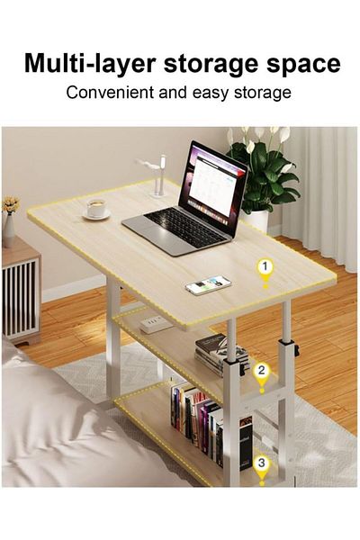 COOYA Standing Table,Simple Style Adjustable Height,with Wheels,for Living Room,Bedroom,Brown,60x40cm