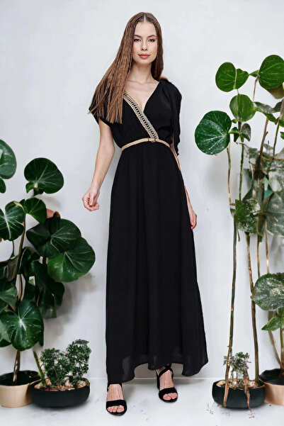 STİLVİA Rochie lungă Airobin pentru femei, cu spatele și pieptul negru, cu de...