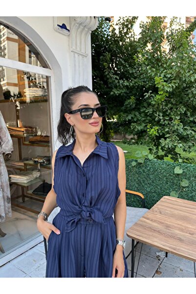 NOXS LACİVERT GÖMLEKLİ PALAZZO ALT ÜST TAKIM