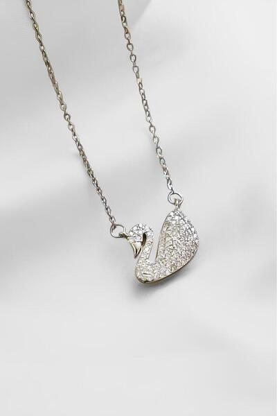 özgül takı ve tasarım Stainless Steel Silver Color Zircon Stone Swan Women's Necklace