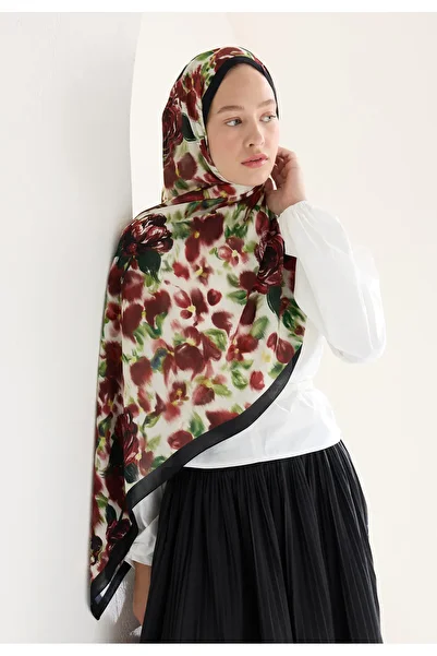 Fresh Dark Rose Flower Viscos Shal Bordo