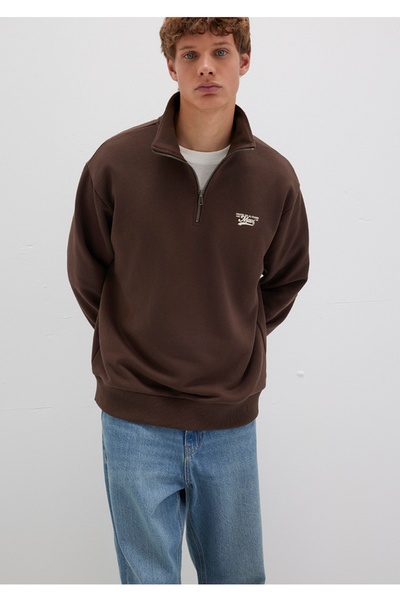 Mavi Logo Printed Half Zip Loose Fit (Relaxed Fit) Sweatshirt