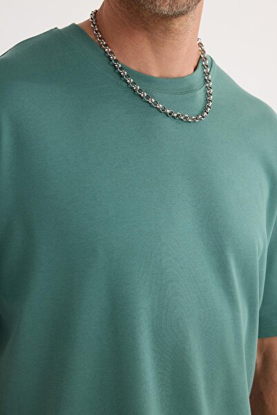 Tudors Unisex Oversize Wide Cut 100% βαμβακερό μαλακό πράσινο μπλουζάκι με λαιμόκοψη