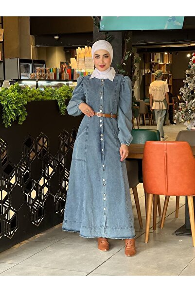 Esre Store 44115-Kot Tesettür Elbise Mavi-G2