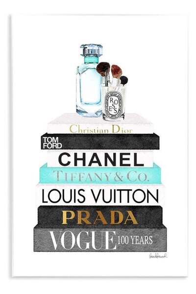 Emoda home Trove Book Stack Perfume Brushes Glam Fashion Watercolor, 12.5 x 1...