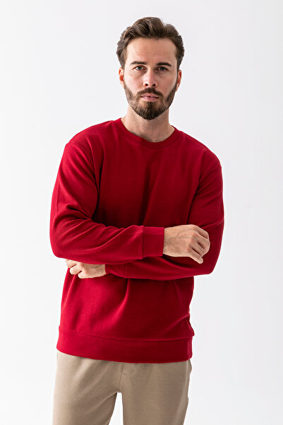 JB John Borners Ανδρικό φούτερ με λαιμόκοψη 100% βαμβακερό μπορντό - 25K 1010