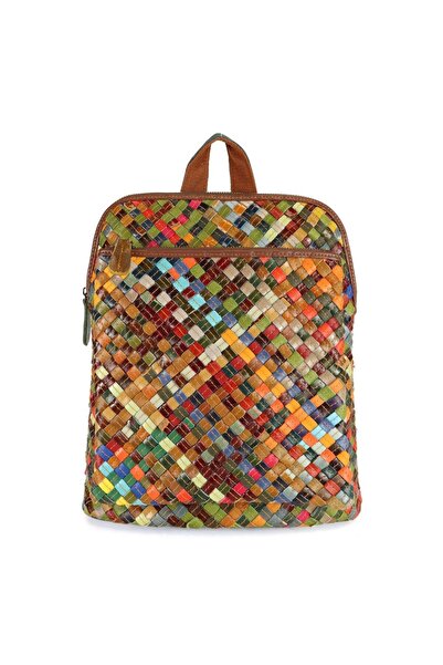 OEM Women's backpack, natural leather, multicolor