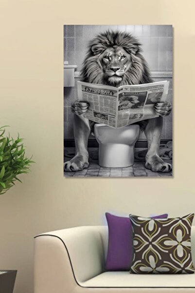 özkacar WC TUVALET ASLAN KOMİK Ev Duvar Salon Güzellik Salonu Ofis Dükkan Dekarasyon Kanvas Tablo