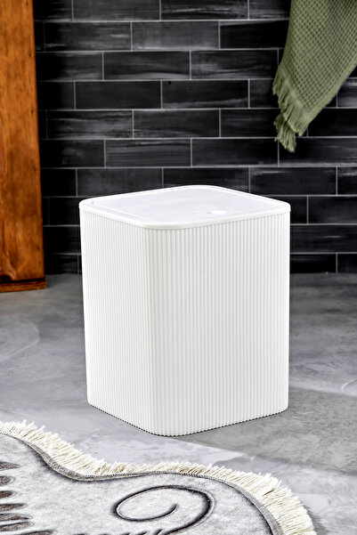 Homie Çizgili Kare Kapaklı Klik Çöp Kovası Banyo Mutfak
