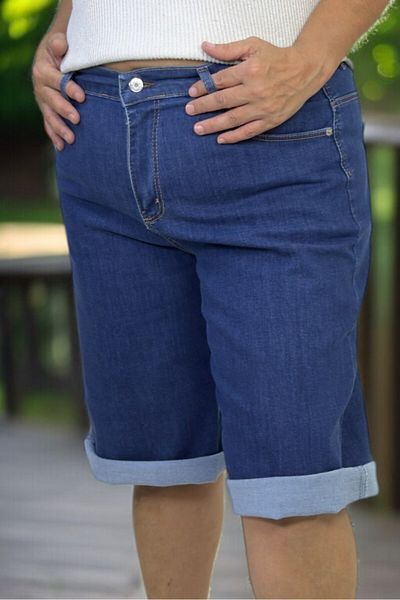 yagmurberen Belly Elastic Pocket Big Size Jean Jeans Capri Shorts Bermuda