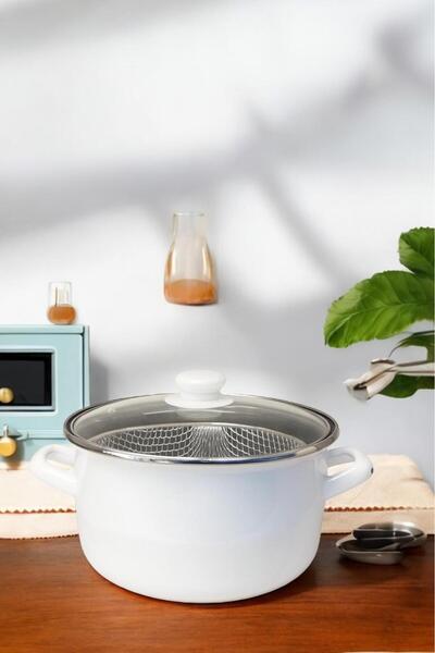 Sezka Life Crispy Frying Pan with Fryer 22 cm 3 Pieces White