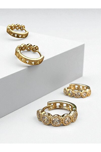 Bo Takı ve Aksesuar Baget taşlı yarım tur halka küpe